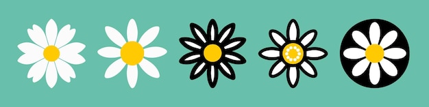 Conjunto de iconos de Margarita Lindo símbolo de conjunto de plantas de flores redondas Diseño plano Fondo verde Aislado