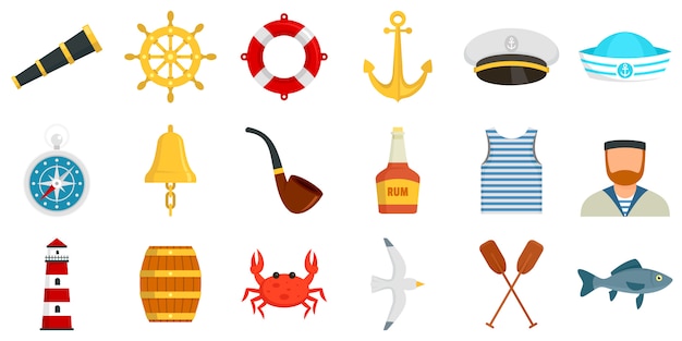 Vector conjunto de iconos de marinero