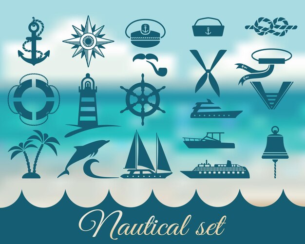 Conjunto de íconos marinos náuticos