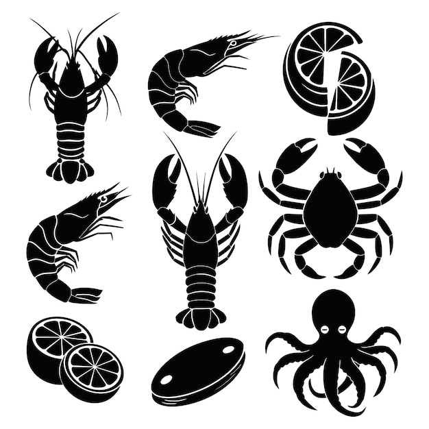 Conjunto de iconos de mariscos