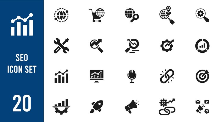 Conjunto de iconos de marketing digital y SEO