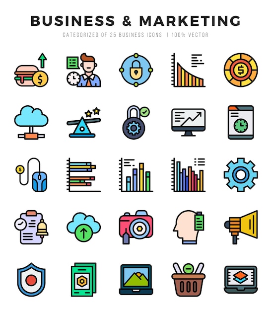 conjunto de iconos Marketing empresarial para la ilustración vectorial de aplicaciones web
