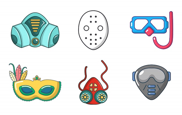 Conjunto de iconos de máscara. Conjunto de dibujos animados de iconos de vector de máscara conjunto aislado