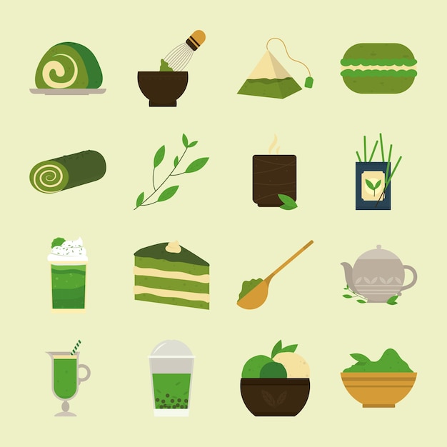 Vector conjunto de iconos de matcha