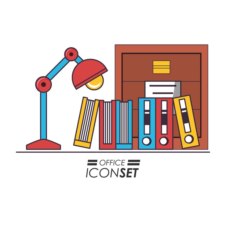 Vector conjunto de iconos de material de oficina y tema de objetos