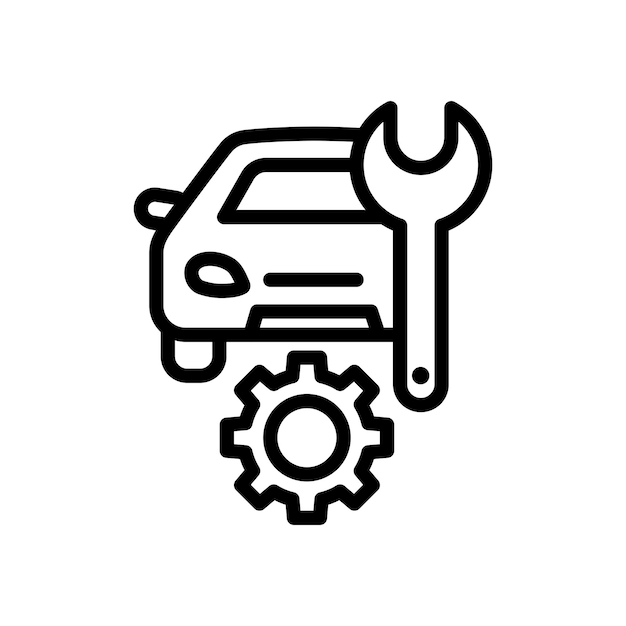Conjunto de iconos de mecánico de automóviles servicio de garaje de vehículos símbolo vectorial de reparación de automóviles taller de mantenimiento signo en estilo llenado y delineado