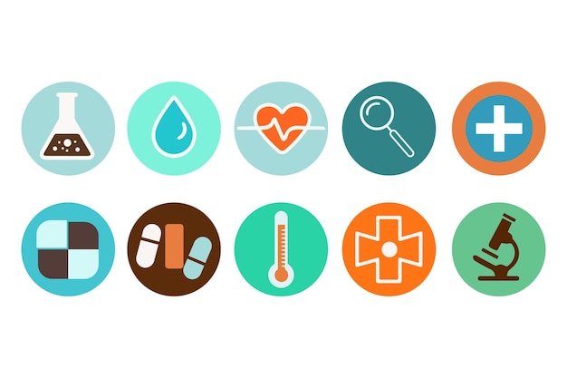 Conjunto de íconos de medicina de diseño plano creativo para aplicaciones modernas de atención médica Conjunto De Íconos de Medicina plana