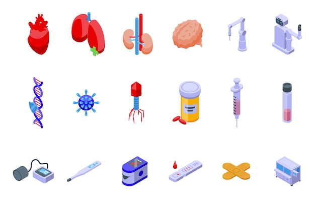 Conjunto de iconos de medicina de precisión vector isométrico Ciencia de la medicina