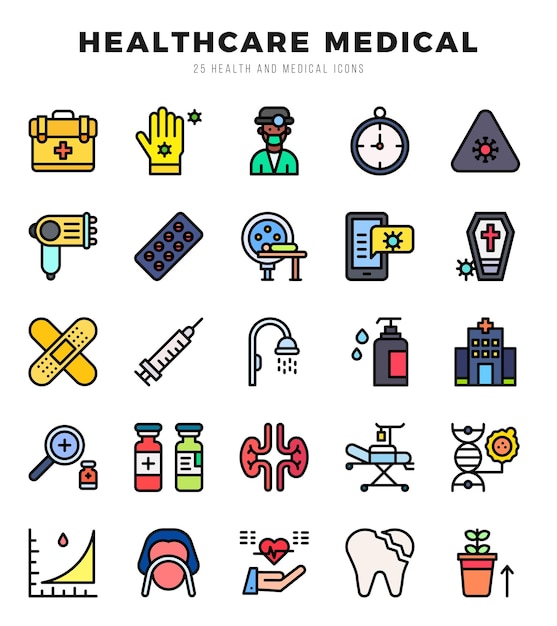 Vector conjunto de iconos médicos de atención médica en estilo de color lineal colección de símbolos de colores lineales de alta calidad