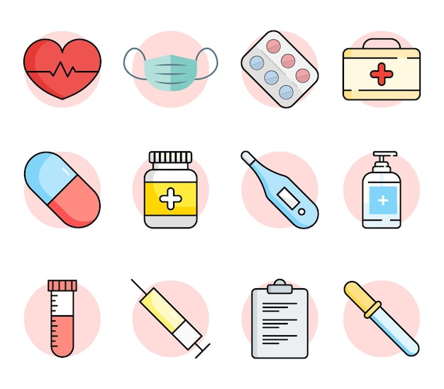 Conjunto de iconos médicos de colores Estilo plano Ilustración vectorial