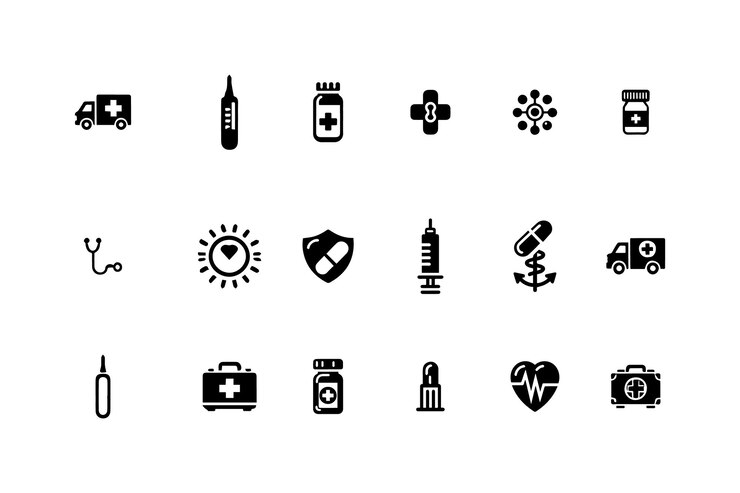 Conjunto de iconos médicos con fondo blanco