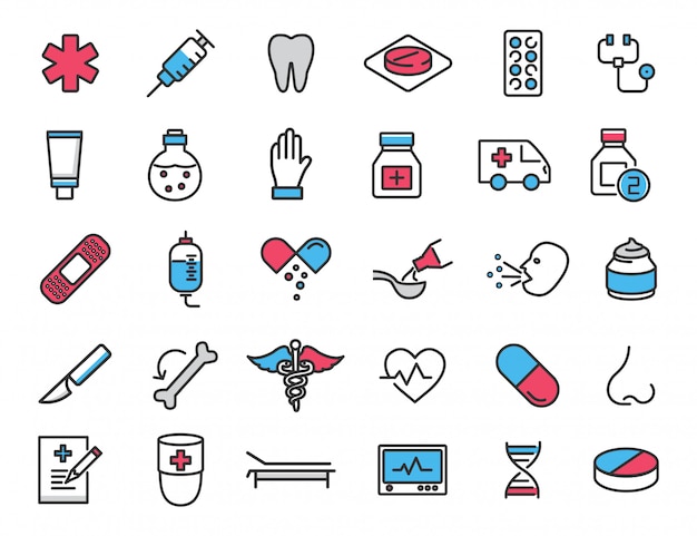 Conjunto de iconos médicos lineales Iconos de salud