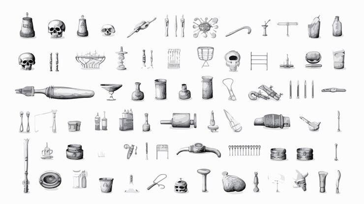 Vector conjunto de iconos médicos profesionales en estilo de color gris para diseños de atención médica