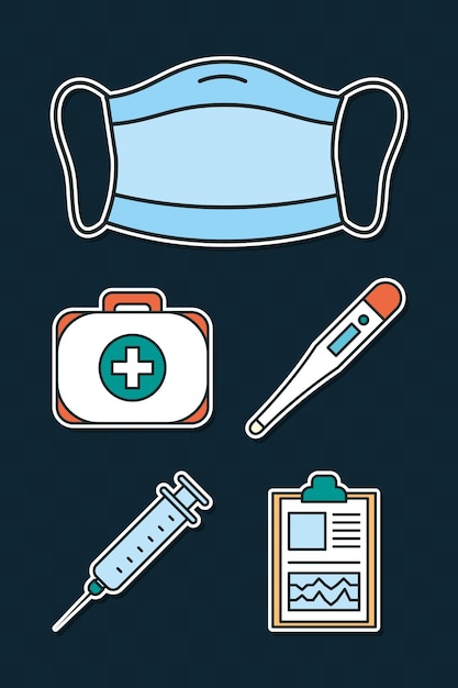 Conjunto de iconos médicos sobre fondo azul.