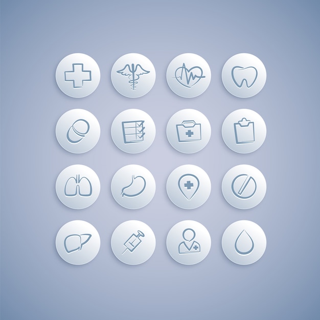 Vector conjunto de iconos médicos sobre pastillas