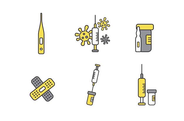 Conjunto de iconos médicos de vacunación Vector