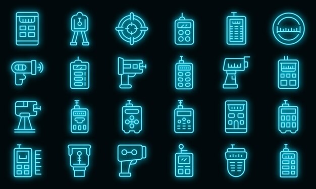 Conjunto de iconos de medidor láser neón vectorial