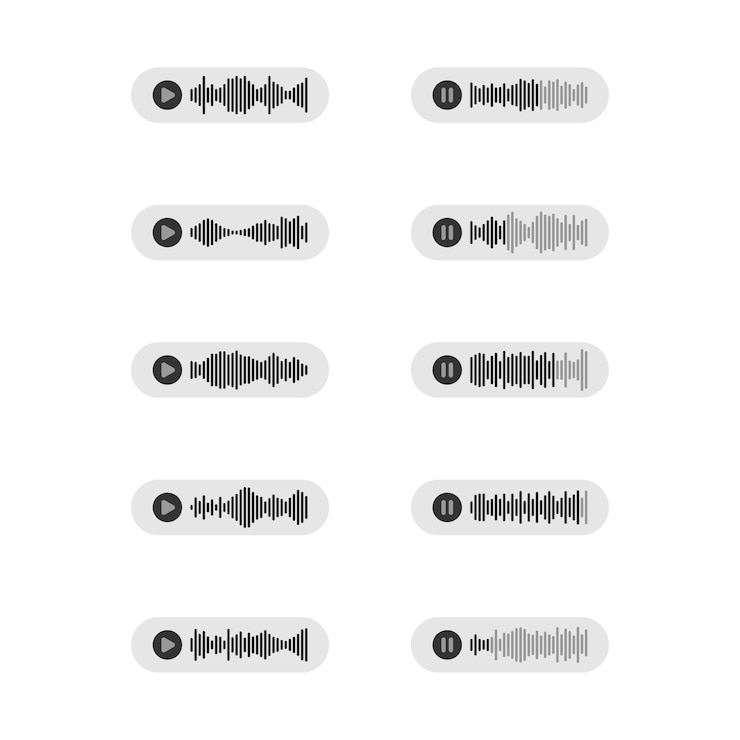 Vector conjunto de iconos de mensajes de audio onda de sonido o audio y símbolo de ilustración de pausa de reproducción vector de mensaje de voz de signo