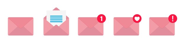 Conjunto de iconos de mensajes entrantes Conjunto del icono del vector de la notificación del mensaje o del correo electrónico aislado en un fondo blanco Colección de iconos del mensaje del sobre Ilustración del vector de notificación de los mensajes entrantes Diseño plano