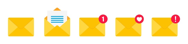 Conjunto de iconos de mensajes entrantes Conjunto del icono del vector de la notificación del mensaje o del correo electrónico aislado en un fondo blanco Colección de iconos del mensaje del sobre Ilustración del vector de notificación de los mensajes entrantes