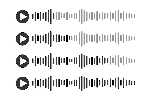 Conjunto de iconos de mensajes de voz pictogramas de chat de audio con ondas de sonido de voz señales de radio en línea de messenger