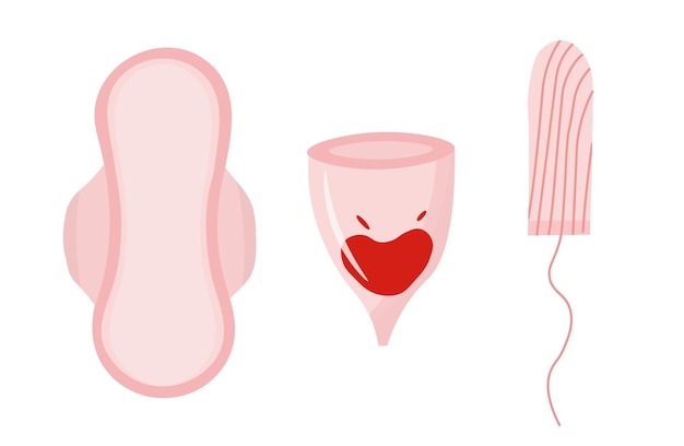 Conjunto de iconos menstruales almohadilla copa menstrual y tampón Herramientas higiénicas para la higiene de la menstruación