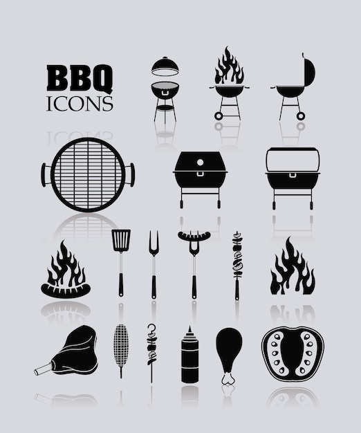 conjunto de iconos de menú barbacoa y parrilla
