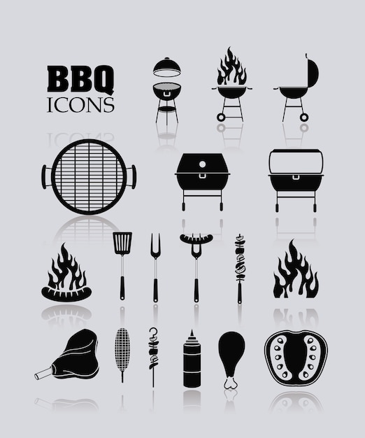 Vector conjunto de iconos de menú barbacoa y parrilla