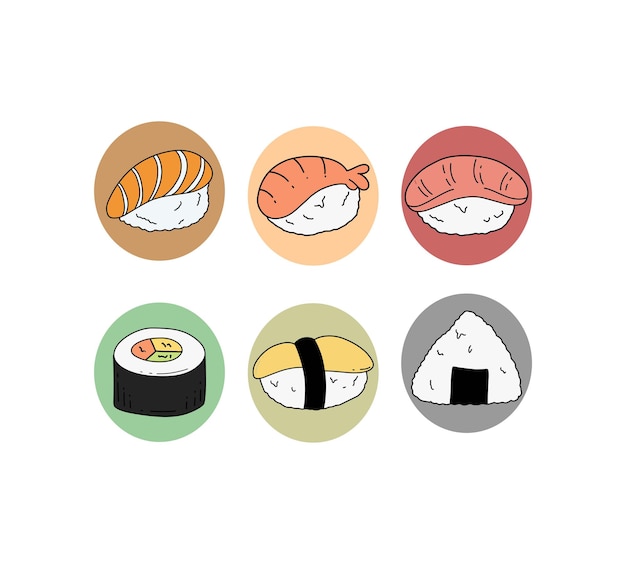Conjunto de iconos de menú oriental de sushi ilustración vectorial