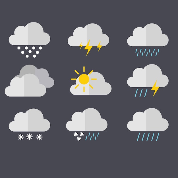Conjunto de iconos meteorológicos Iconos meteorológicos para web Pronóstico meteorológico símbolos planos