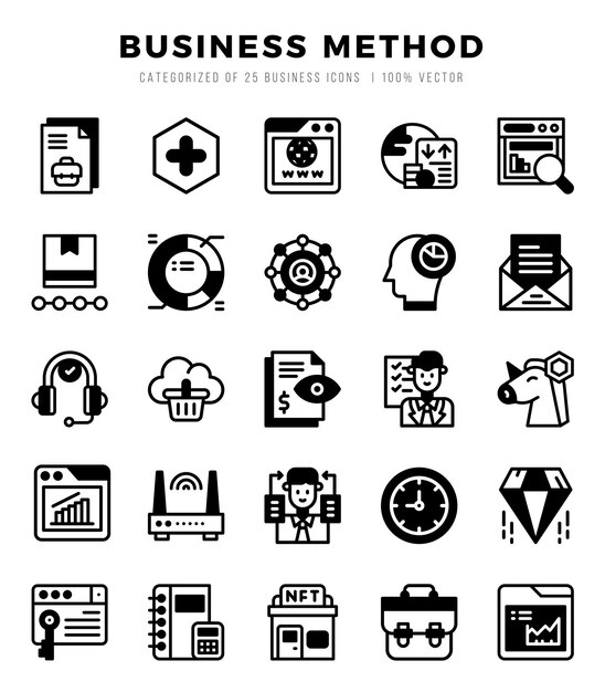 Conjunto de iconos de métodos comerciales Colección de simples iconos web lineales llenos