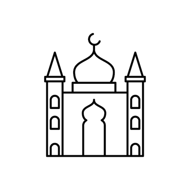 Conjunto de íconos de la mezquita musulmana mezquita minarete símbolo vectorial islam religión mezquita icono de línea delgada