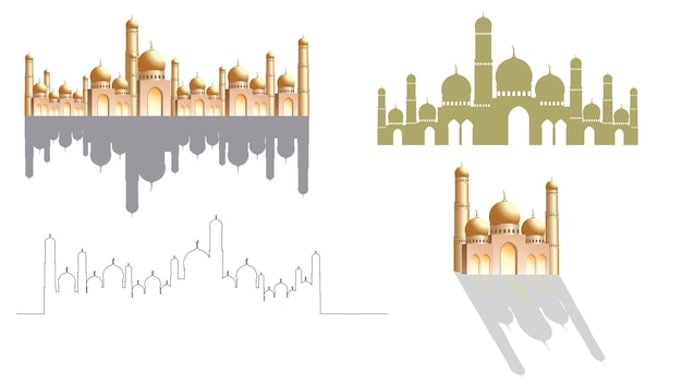 Conjunto de íconos de la mezquita para el Ramadán Kareem Ilustración vectorial de celebración de la fiesta del Ramadán