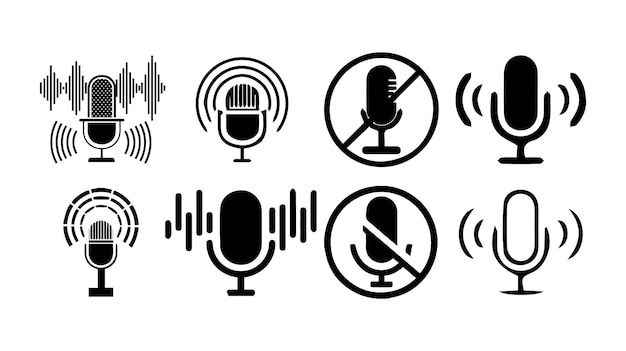 Conjunto de iconos de micrófono Colección de micrófonos diferentes Ilustración vectorial