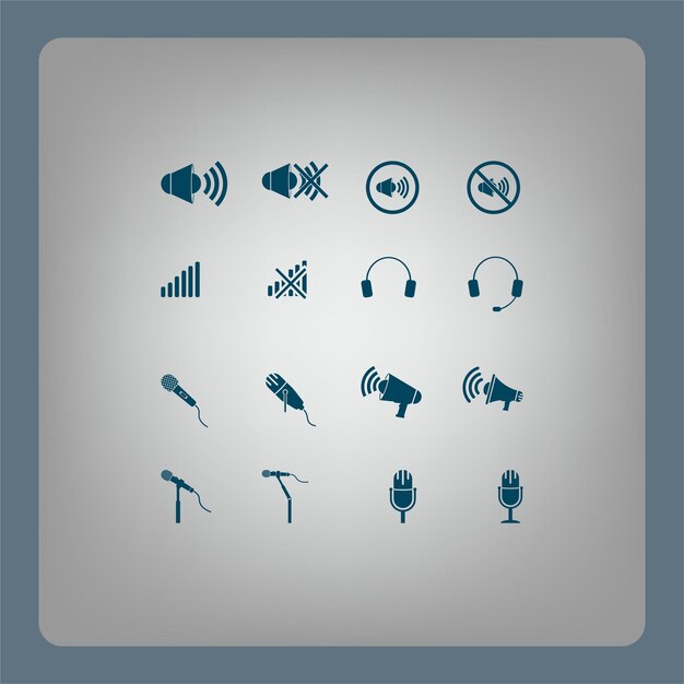 Conjunto de iconos micrófono megáfono auriculares ilustración vectorial Eps 10