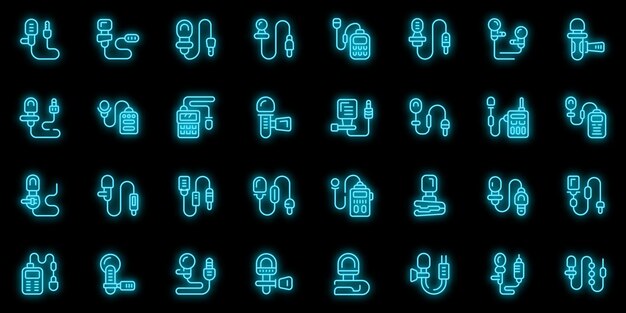 Conjunto de iconos de micrófono de solapa neón vectorial