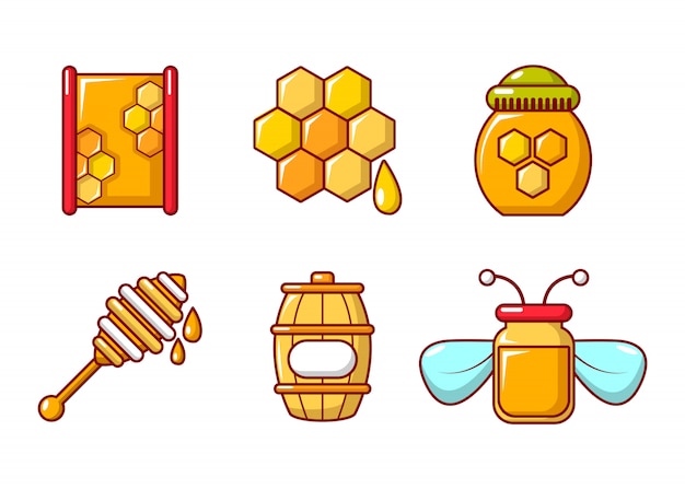 Conjunto de iconos de miel. Conjunto de dibujos animados de iconos de vector de miel conjunto aislado