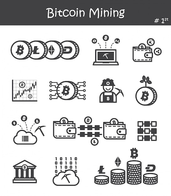 Conjunto de iconos de minería de Bitcoin