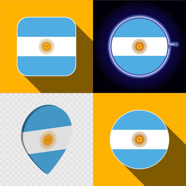 Conjunto de íconos modernos con la bandera nacional de Argentina