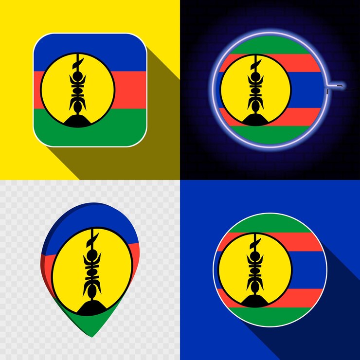Vector conjunto de iconos modernos con la bandera nacional de nueva caledonia