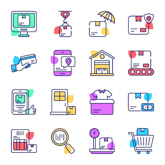 Conjunto de íconos modernos de comercio electrónico y envío