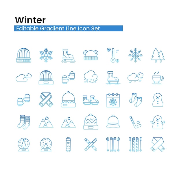 Conjunto de iconos modernos de líneas de gradiente de invierno