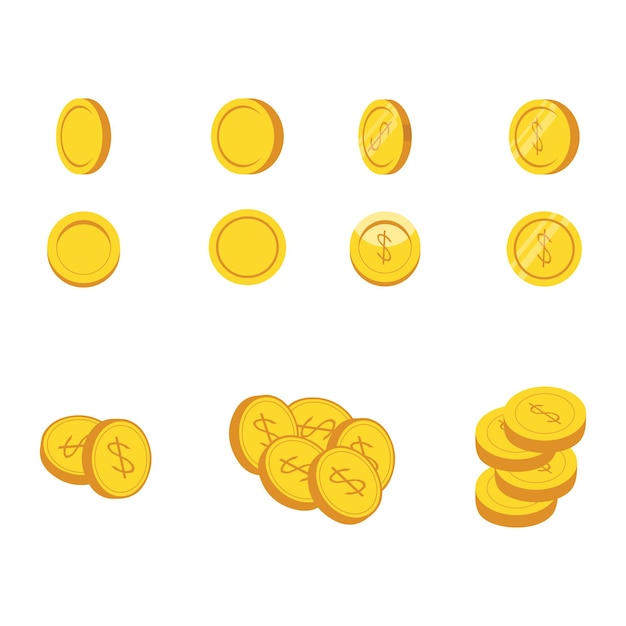 Conjunto de iconos de moneda de oro Ilustración de vector de moneda de dólar