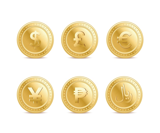 Conjunto de los iconos de monedas de oro moneda de finanzas