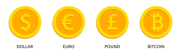 El conjunto de íconos monetarios DOLLAR EURO PONDA BITCOIN El conjunto de símbolos monetarios Internet dinero íconos planos vector de acciones