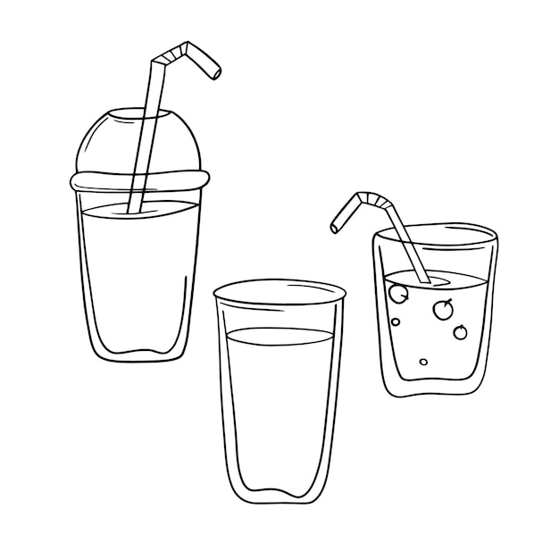 Conjunto de iconos monocromáticos batido de frutas con un tubo para beber en una caricatura vectorial de taza