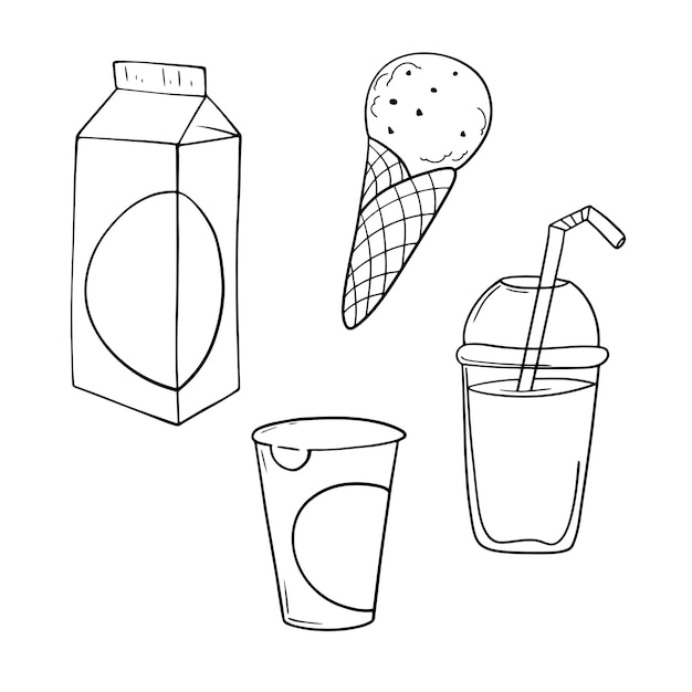 Conjunto de iconos monocromáticos postre con fruta dulce yogur helado batido vector dibujos animados