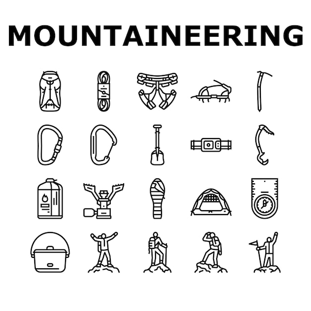 Conjunto de iconos de montañismo de aventura de montaña vector