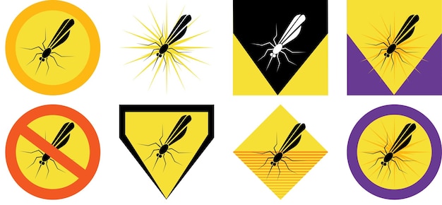 Vector conjunto de iconos de mosquitos estilizados con fondo