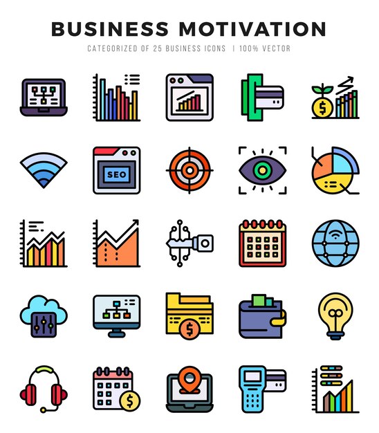 Conjunto de iconos de motivación empresarial Ilustración vectorial